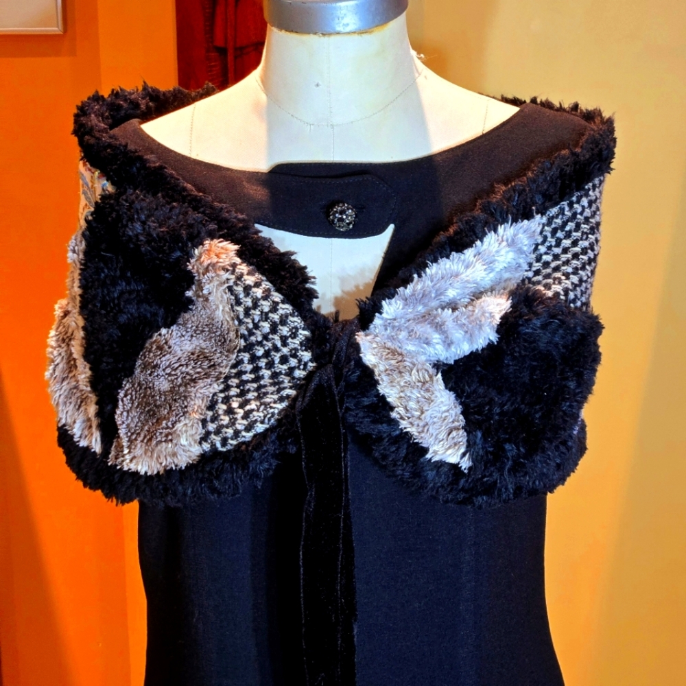 Vintage Stylish Faux-fur Collar Stole, Handmade , Patchwork, Various Fabrics
